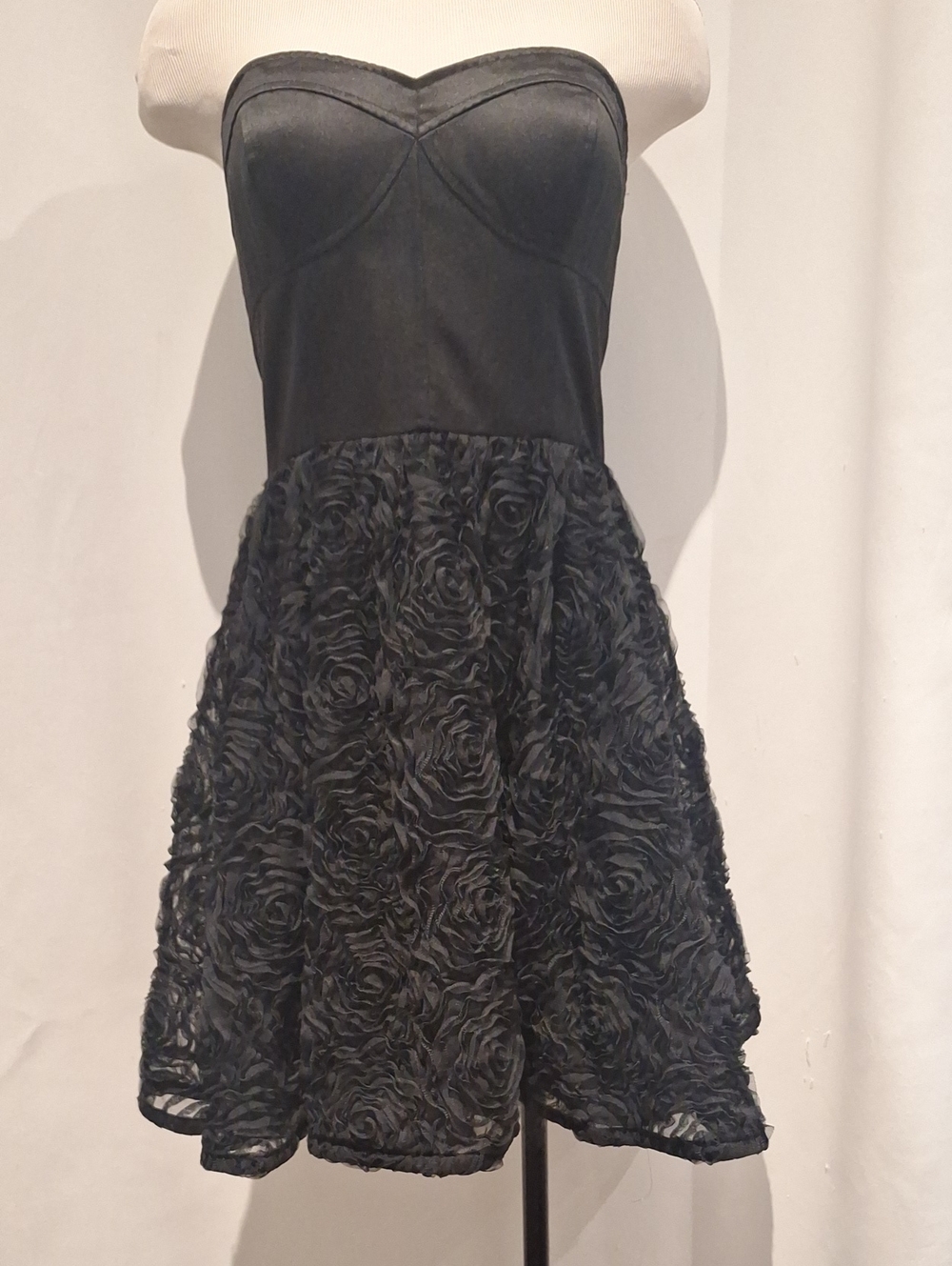 Adrianna Pappell Boutique LBD Strapless Corset Style Black Rosette Mini Dress